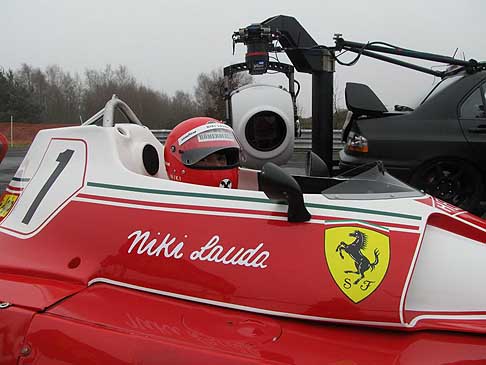 Film di Niki Lauda - Monoposto Ferrari di Niki Lauda con lattore Daniel-Bruhl nel Film Rush regista Ron Howard