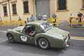 Auto dEpoca Triumph TR 3 Sport Works anno 1957 con equipaggio USA Hans ABRAHAMS e Aaron BENDIKSON alla 1000 Miglia 2021, passaggio a Reggio Emilia con il numero di corsa 401