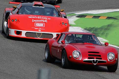 Montecarlo Automobili - Montecarlo Carlo Chiti MonzaCodaLunga e vettura storica Alfa Romeo in pista a Monza